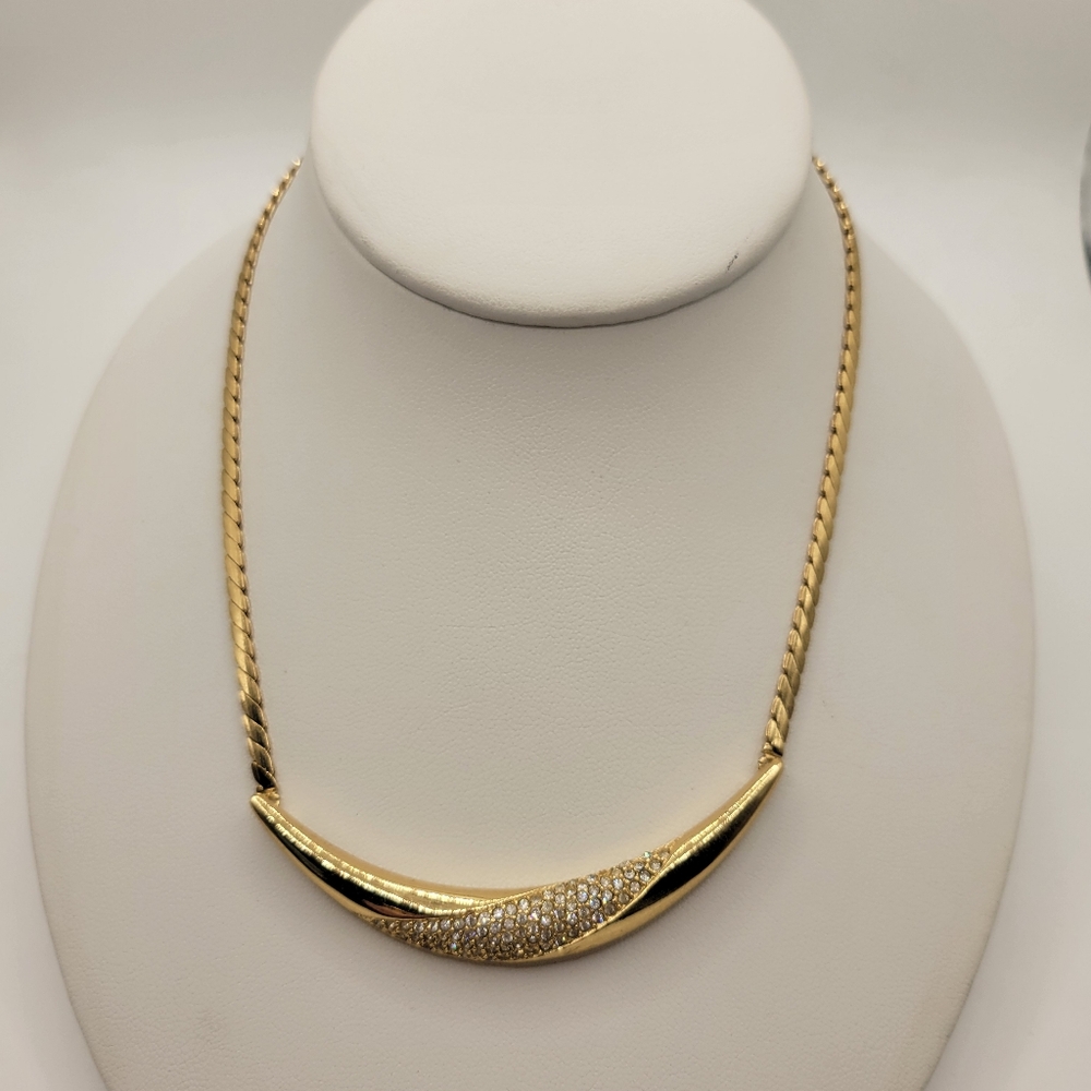 Vintage Christian Dior Elegant Crystal Swirl Pendant Necklace
